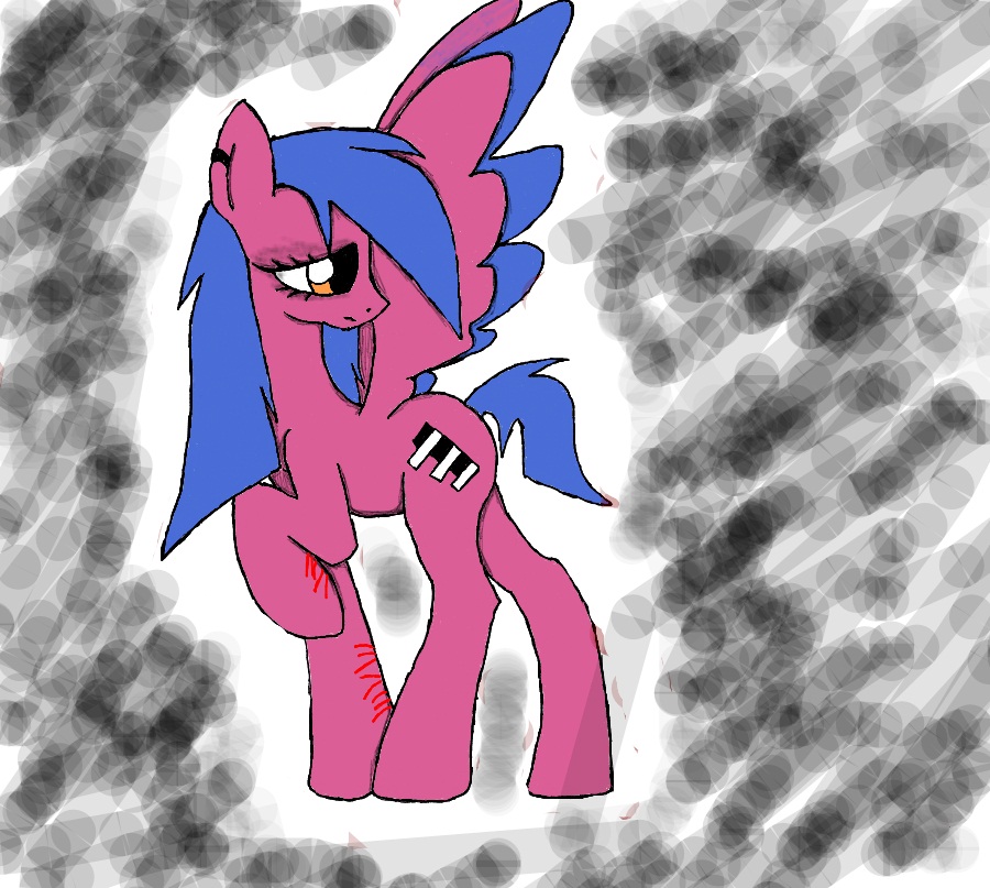 526716 - safe, artist:batchesofponies, oc, oc only, pony, unicorn, broken  horn, donut steel, edgy, emo, familiar, floppy ears, frown, glare, joke oc,  looking at you, open mouth, poe's law, prone, razor blade