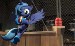 Size: 1680x1050 | Tagged: safe, artist:commanderjackshit, princess luna, g4, 3d, drinking, female, filly, gmod, solo, woona