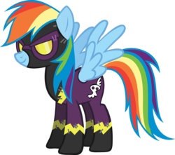 Size: 4921x4344 | Tagged: safe, artist:rainbowcrab, rainbow dash, pegasus, pony, g4, absurd resolution, clothes, female, shadowbolt dash, shadowbolts, shadowbolts costume, simple background, solo, transparent background, vector