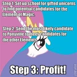 Size: 300x300 | Tagged: safe, princess celestia, alicorn, pony, g4, advice meme, exploitable meme, female, image macro, impact font, mare, meme, profit, roflbot, solo, trollestia