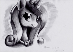 Size: 3504x2488 | Tagged: safe, artist:kapiicefruit, princess cadance, g4, cute, female, monochrome, solo, traditional art