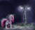 Size: 2600x2200 | Tagged: safe, artist:ashesdarkpony, pinkie pie, g4, female, light post, lightpost, pinkamena diane pie, post light, rain, solo