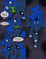 Size: 700x894 | Tagged: safe, artist:akuoreo, princess luna, oc, alicorn, pony, g4, brony, clothes, comic, crown, dialogue, dream, dream walker luna, female, hoof shoes, human to pony, jewelry, male to female, mare, peytral, regalia, shirt, speech bubble, transformation, transforming clothes, transgender transformation