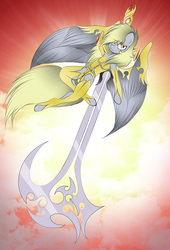 Size: 3264x4791 | Tagged: safe, artist:v-d-k, derpy hooves, pegasus, pony, g4, armor, female, mare, solo, sword, weapon