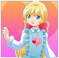 Size: 750x735 | Tagged: safe, artist:xenokurisu, megan williams, human, g1, cute, female, happy, megandorable, obtrusive watermark, rainbow of light, solo, watermark