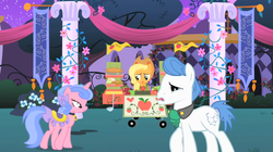 Size: 1025x576 | Tagged: safe, screencap, applejack, orion, royal ribbon, shooting star (g4), pony, g4, the best night ever, face, female, male, mare, stallion, uniocrn