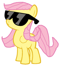 Size: 636x650 | Tagged: artist needed, safe, fluttershy, pegasus, pony, g4, alternate hairstyle, deal with it, female, filly, solo, sunglasses