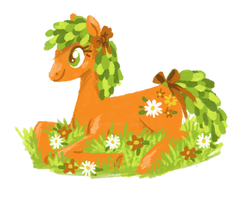 Size: 719x566 | Tagged: safe, artist:needsmoarg4, spring parade, earth pony, pony, g3, g4, bow, female, flower, g3 to g4, generation leap, grass, lineless, mare, simple background, solo, tail bow, white background