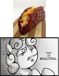 Size: 540x700 | Tagged: safe, sweetie belle, g4, bacon, exploitable meme, food, meme, taco, taco bell, that is beautiful