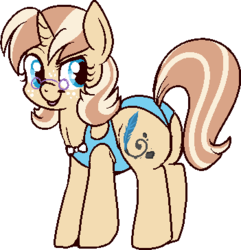 Size: 351x364 | Tagged: safe, artist:lulubell, oc, oc only, oc:lulubell, pony, unicorn, butt, chubby, clothes, glasses, horn, one-piece swimsuit, open-back swimsuit, plot, simple background, solo, swimsuit, transparent background