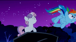 Size: 1274x718 | Tagged: safe, screencap, rainbow dash, sweetie belle, g4, sleepless in ponyville