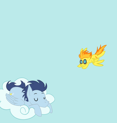 Size: 639x670 | Tagged: safe, artist:scamperoo, soarin', spitfire, g4, cloud, flying, sleeping