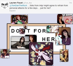 Size: 840x755 | Tagged: safe, oc, oc only, oc:fausticorn, do it for her, exploitable meme, lauren faust, meme, meta, text, twitter