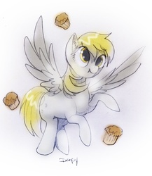 Size: 626x721 | Tagged: safe, artist:opalacorn, derpy hooves, pegasus, pony, g4, female, mare, muffin, solo, traditional art