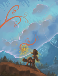 Size: 1500x1950 | Tagged: safe, artist:docwario, applejack, earth pony, pony, g4, female, flower, scenery, solo, surreal