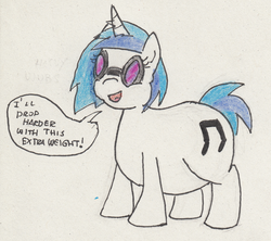 Size: 1024x909 | Tagged: safe, artist:goldenpansy, dj pon-3, vinyl scratch, pony, unicorn, g4, fat, female, mare, solo, speech bubble, traditional art, vinyl fat