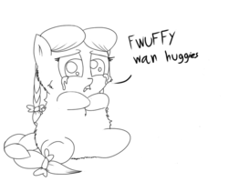 Size: 800x675 | Tagged: safe, artist:peanutbutter, fluffy pony, crying, fluffy pony original art, hug, monochrome, solo