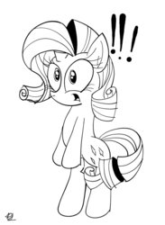 Size: 765x1045 | Tagged: dead source, safe, artist:daniel-sg, rarity, g4, !!!, exclamation point, female, monochrome, solo