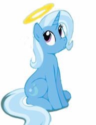 Size: 2551x3301 | Tagged: safe, artist:brianblackberry, artist:mlptrixie69, trixie, pony, unicorn, g4, :o, aliasing, female, halo, high res, innocent, mare, open mouth, simple background, sitting, solo, whistling, white background