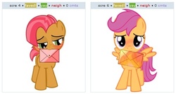 Size: 531x283 | Tagged: safe, babs seed, scootaloo, pony, g4, exploitable meme, female, juxtaposition, juxtaposition win, lesbian, ship:babscoot, shipping