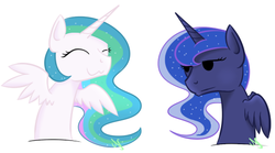 Size: 541x300 | Tagged: safe, artist:theemeraldthunder, princess celestia, princess luna, g4, :3, simple background