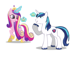 Size: 1024x785 | Tagged: safe, artist:wolfwind000, princess cadance, shining armor, alicorn, pony, unicorn, g4, concave belly, couple, female, levitation, male, mare, simple background, slender, snacks, stallion, thin, transparent background, vector