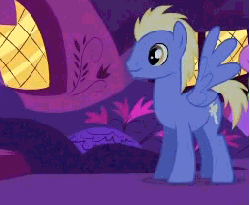 Size: 258x212 | Tagged: safe, screencap, merry may, thorn (g4), pegasus, pony, g4, hurricane fluttershy, animated, animation error, background pony, cropped, gif, male, offscreen character, solo focus, stallion
