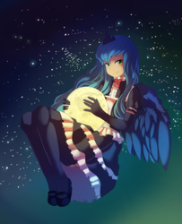 Size: 1250x1540 | Tagged: safe, artist:freedomthai, princess luna, human, g4, clothes, dress, female, giantess, goth, gothic, gothic lolita, humanized, lolita fashion, moon, s1 luna, solo, tangible heavenly object, winged humanization