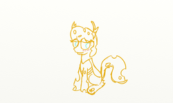 Size: 1511x900 | Tagged: safe, artist:evetssteve, oc, oc only, oc:golden brisk, changeling, cheeselegs, colt, male, rough draft, solo, trap, yellow changeling