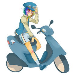 Size: 2500x2500 | Tagged: safe, artist:applestems, rainbow dash, human, g4, female, humanized, moped, riding, solo, vespa