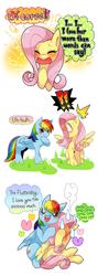 Size: 700x1960 | Tagged: safe, artist:zakro, fluttershy, rainbow dash, g4, blushing, caught, comic, cuddling, embarrassed, eyes closed, female, heart, hug, lesbian, open mouth, pixiv, ship:flutterdash, shipping, sitting, smiling, snuggling, speech bubble, spread wings, surprised, wide eyes