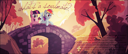 Size: 700x300 | Tagged: safe, artist:sweetleafx, rainbow dash, twilight sparkle, g4, autumn, bridge, female, lesbian, ship:twidash, shipping, tumblr