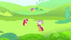 Size: 600x337 | Tagged: safe, screencap, apple bloom, scootaloo, sweetie belle, earth pony, pegasus, pony, unicorn, g4, lesson zero, animated, ball, beach ball, blank flank, cute, cutie mark crusaders, female, filly, foal, gif, hub logo, jumping, open mouth, open smile, playing, smiling, spread wings, wings