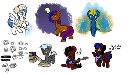 Size: 1280x741 | Tagged: safe, artist:otterlore, rarity, sweetie belle, thunderlane, oc, hengstwolf, werewolf, g4, book, box, clothes, coat, glowing horn, guitar, hat, horn, howling, magic, marshmallow, moon, music notes, poop, reading, request, scarf, sketch