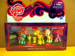 Size: 1600x1200 | Tagged: safe, carrot cake, cup cake, nurse redheart, pound cake, pumpkin cake, pony, g4, official, baby, baby pony, blind bag, dazzle cake, figure, irl, photo, toy