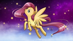 Size: 1366x768 | Tagged: safe, artist:princesssilverglow, fluttershy, g4, female, flying, night, solo