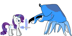 Size: 1423x721 | Tagged: safe, artist:kogafangirl4life, rarity, crab, g4, fight, rarity fighting a giant crab, sword