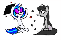 Size: 500x323 | Tagged: safe, artist:ghost, dj pon-3, octavia melody, vinyl scratch, g4, checkers, rage quit
