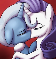 Size: 1280x1335 | Tagged: dead source, safe, artist:grispinne, rarity, trixie, pony, unicorn, g4, duo, female, hug, kiss on the lips, kissing, lesbian, mare, rarixie