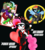 Size: 1620x1800 | Tagged: safe, artist:blackbewhite2k7, discord, pinkie pie, rainbow dash, g4, batman, batman the animated series, batmare, clothes, cosplay, costume, crossover, dc comics, female, gun, harley quinn, jokercord, mad love, male, parody, pinkie quinn, ship:discopie, shipping, straight, the joker