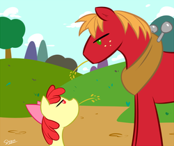 Size: 800x673 | Tagged: safe, artist:slypon, apple bloom, big macintosh, earth pony, pony, g4, male, stallion, straw