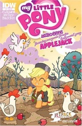 Size: 300x461 | Tagged: safe, edit, idw, applejack, chicken, pony, g4, micro-series #6, my little pony micro-series, apple, comic cover, cover, cute, female, filly, food, jackabetes, johnny appleseed, pothead, tree, younger