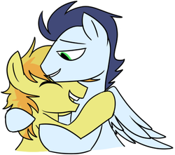 Size: 500x442 | Tagged: safe, artist:ghost, braeburn, soarin', g4, cute, gay, hug, male, ship:soarburn, shipping