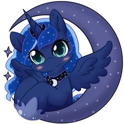 Size: 529x526 | Tagged: dead source, safe, artist:yukandasama, princess luna, g4, blushing, crescent moon, cute, female, lunabetes, moon, solo