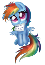 Size: 3077x4384 | Tagged: safe, artist:pridark, rainbow dash, g4, bronybait, female, filly, filly rainbow dash, mouth hold, note, simple background, solo, transparent background