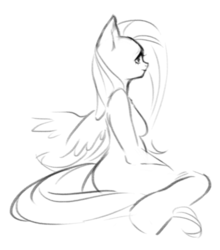 Size: 500x569 | Tagged: safe, artist:justchien, fluttershy, anthro, g4, female, monochrome, solo