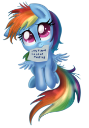 Size: 561x800 | Tagged: safe, artist:pridark, rainbow dash, g4, female, filly, filly rainbow dash, it's time to stop posting, mouth hold, note, simple background, solo, transparent background