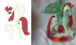Size: 968x576 | Tagged: safe, copper glow, oc, oc:fausticorn, alicorn, pony, g2, g4, comparison, lauren faust, toy, winged unicorn