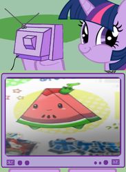 Size: 438x600 | Tagged: safe, twilight sparkle, g4, exploitable meme, fake, nintendo, pokémon, tv meme, twiface, watermelon