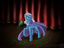 Size: 1600x1200 | Tagged: safe, artist:adalbertus, trixie, pony, unicorn, g4, female, flower, mare, rose, solo, stage